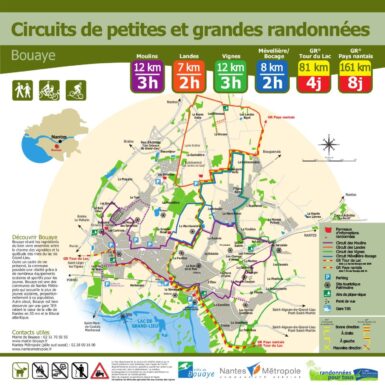 Carte des circuits de petites et grandes randonnées de Bouaye